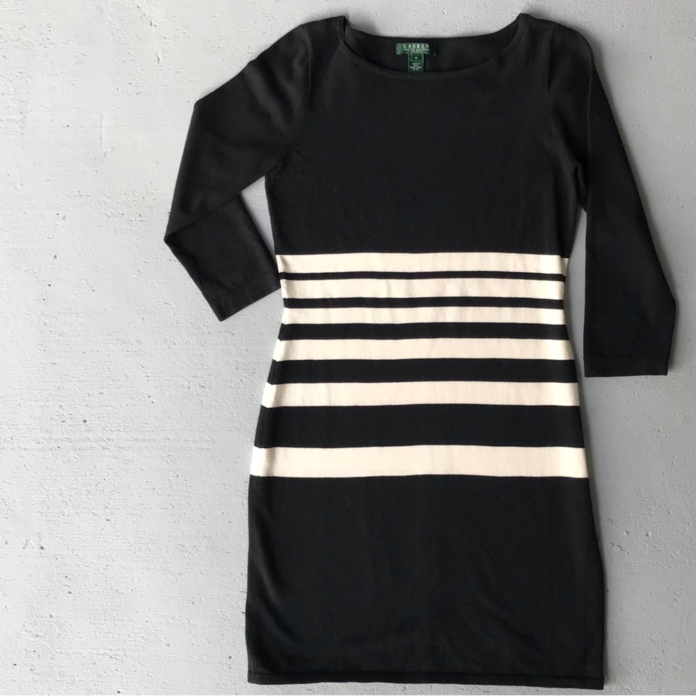 LAUREN RALPH LAUREN Sleek Silhouette Variegated Stripe Cotton Knit Sweater Dress